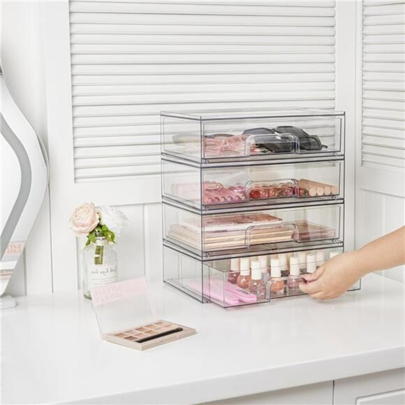 Clear Acrylic Storage Drawers 2 Pack Stackable Makeup Bathroom Organizer Bins - Picture 2 of 7